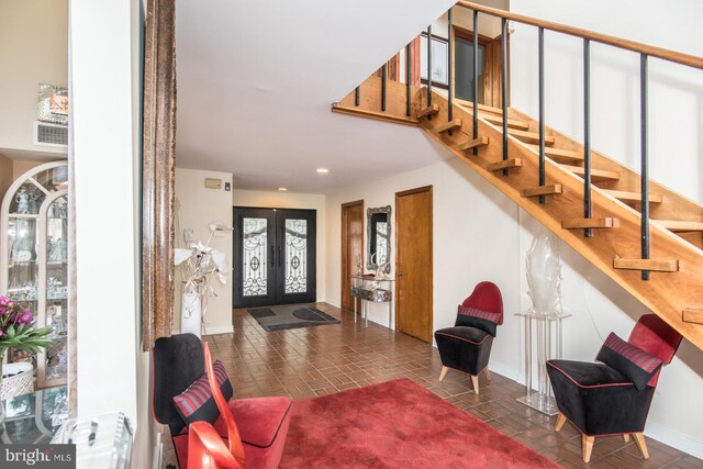 2500 Edge Hill Rd, Huntingdon Valley, PA 19006 - entryway featuring french doors, stairway, recessed lighting, and baseboards