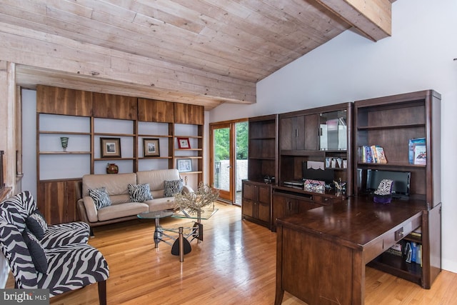2500 Edge Hill Rd, Huntingdon Valley, PA 19006 - home office featuring light wood-style floors and wood ceiling
