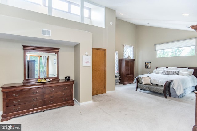 2500 Edge Hill Rd, Huntingdon Valley, PA 19006 - bedroom with light carpet, high vaulted ceiling, baseboards, and recessed lighting