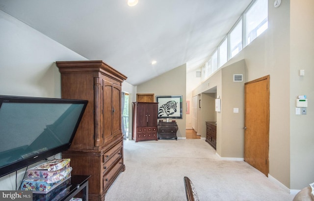 2500 Edge Hill Rd, Huntingdon Valley, PA 19006 - hallway featuring light carpet, healthy amount of natural light, baseboards, high vaulted ceiling, and recessed lighting