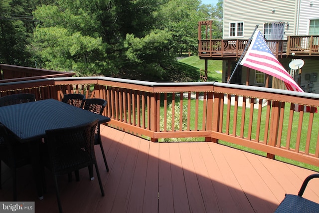 13512 Turquoise Ln, Herndon, VA 20170 - wooden deck featuring outdoor dining space and a lawn