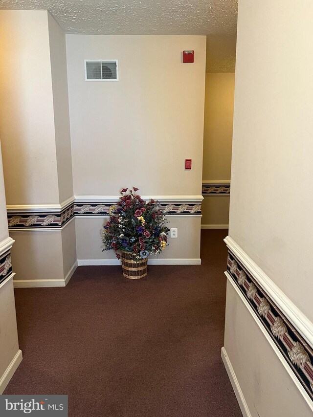 5236 Millfield Rd Unit 5236, Baltimore, MD 21237 - hallway with a textured ceiling, dark carpet, and baseboards