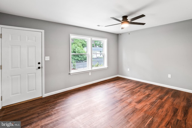 156 Dennis Ave, Browns Mills, NJ 08015 - foyer entrance featuring ceiling fan, dark wood finished floors, and baseboards