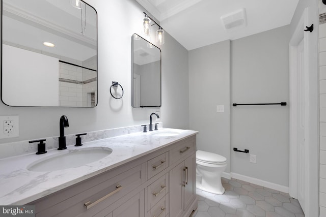 4441 Sherwood Rd, Philadelphia, PA 19131 - full bath featuring double vanity, toilet, tile patterned floors, a shower, and baseboards