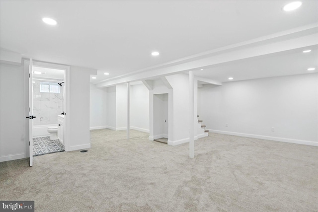 12 N Hawthorne Rd N, Middle River, MD 21220 - below grade area with recessed lighting, carpet floors, stairway, and baseboards