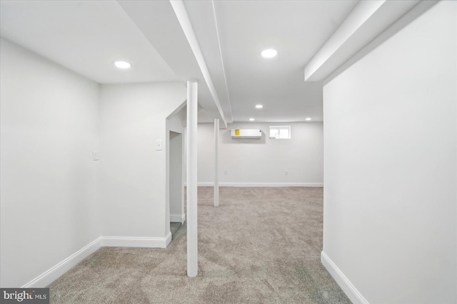 12 N Hawthorne Rd N, Middle River, MD 21220 - basement with carpet, recessed lighting, a wall mounted AC, and baseboards