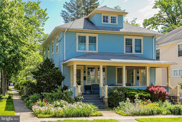 42 Markham Rd, Princeton, NJ 08540 - traditional style home featuring stucco siding, a porch, and a shingled roof