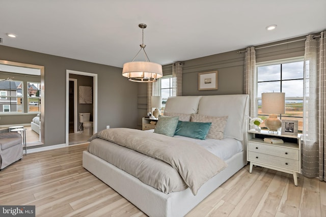 TBB Fontana Circle Whitehall Ii, Martinsburg, WV 25403 - bedroom featuring light wood-style floors, a chandelier, recessed lighting, baseboards, and ensuite bath