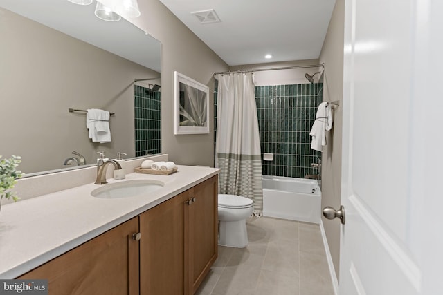 TBB Fontana Circle Whitehall Ii, Martinsburg, WV 25403 - bathroom featuring vanity, toilet, shower / tub combo, tile patterned flooring, and recessed lighting