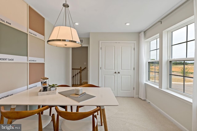 TBB Fontana Circle Whitehall Ii, Martinsburg, WV 25403 - dining space featuring light colored carpet, baseboards, and recessed lighting