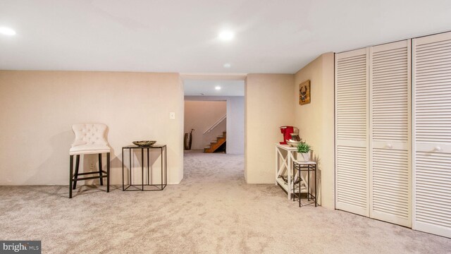 11500 Golden Post Ln, Gaithersburg, MD 20878 - living area with carpet floors, stairway, and recessed lighting