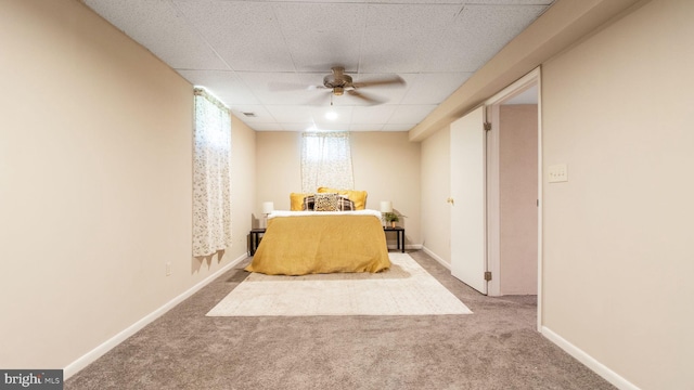 11500 Golden Post Ln, Gaithersburg, MD 20878 - bedroom with carpet floors, a paneled ceiling, ceiling fan, and baseboards