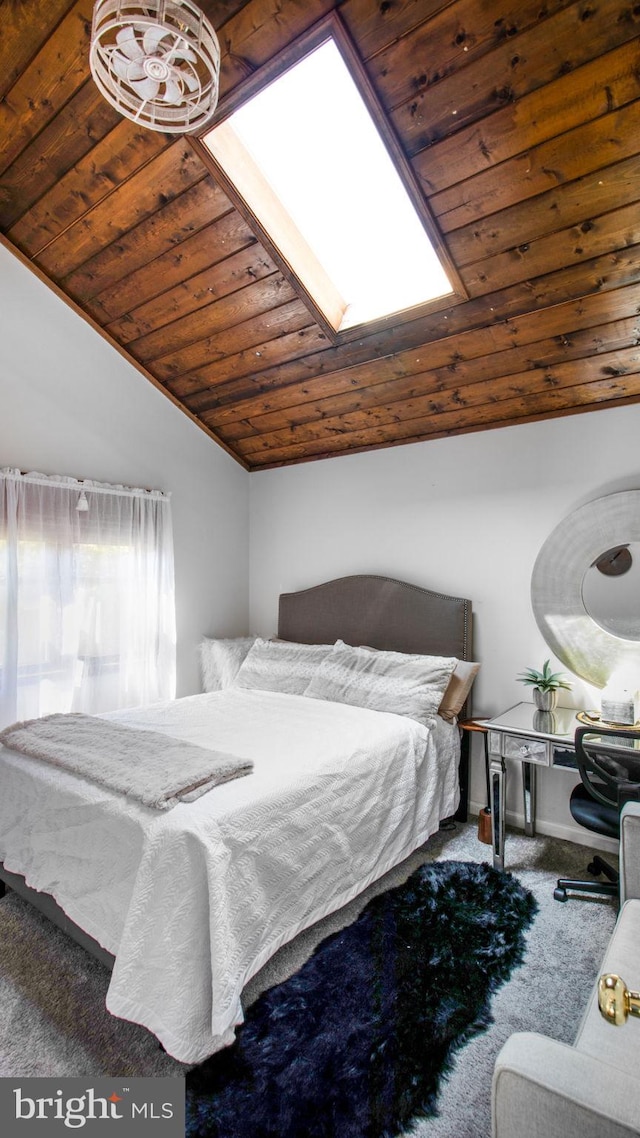 11500 Golden Post Ln, Gaithersburg, MD 20878 - bedroom featuring wooden ceiling, a skylight, carpet floors, and lofted ceiling