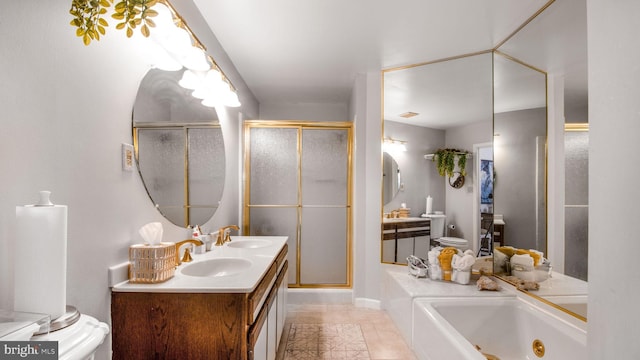 11500 Golden Post Ln, Gaithersburg, MD 20878 - bathroom featuring a stall shower, toilet, double vanity, and a whirlpool tub