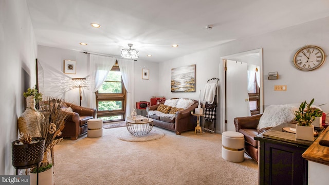 11500 Golden Post Ln, Gaithersburg, MD 20878 - carpeted living room featuring a chandelier and recessed lighting