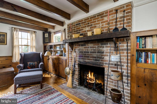 528 E Center Ave, Newtown, PA 18940 - sitting room with beam ceiling and a brick fireplace