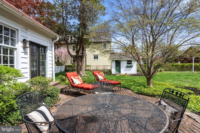 528 E Center Ave, Newtown, PA 18940 - view of patio / terrace with outdoor dining area and an outbuilding