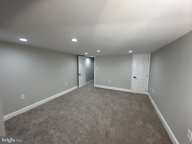 1402 W Saratoga St, Baltimore, MD 21223 - finished basement featuring recessed lighting, dark carpet, and baseboards