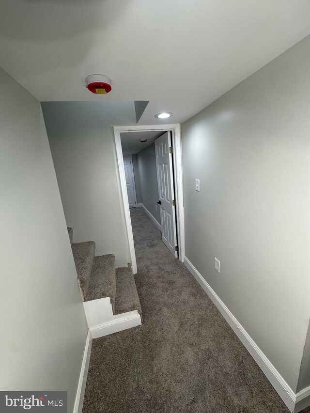 1402 W Saratoga St, Baltimore, MD 21223 - hall featuring carpet, baseboards, and stairs