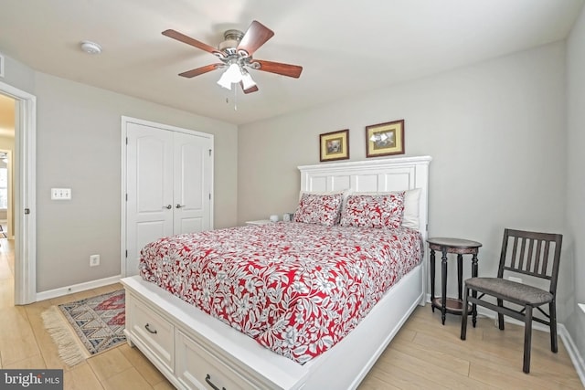 15255 Leicestershire St, Woodbridge, VA 22191 - bedroom featuring a closet, light wood finished floors, baseboards, and ceiling fan