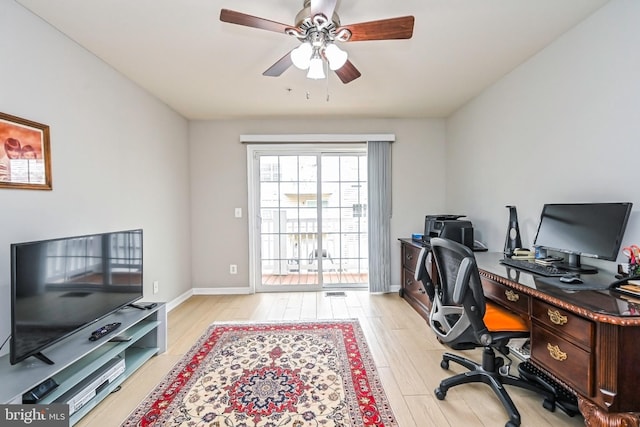 15255 Leicestershire St, Woodbridge, VA 22191 - office area featuring light wood-style floors, ceiling fan, and baseboards