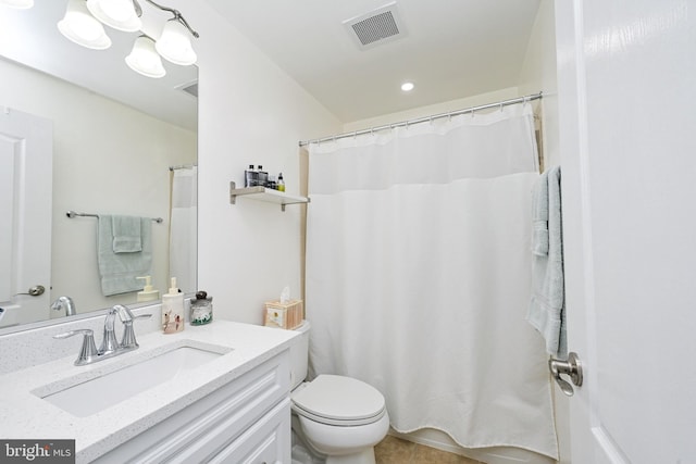 15255 Leicestershire St, Woodbridge, VA 22191 - full bathroom featuring vanity, toilet, tile patterned flooring, a shower with curtain, and recessed lighting