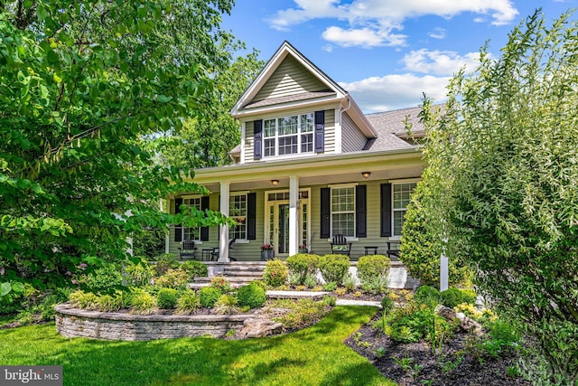 1165 Fulling Mill Ln, Haddon Heights, NJ 08035 - view of front of house with a porch, a front yard, and roof with shingles