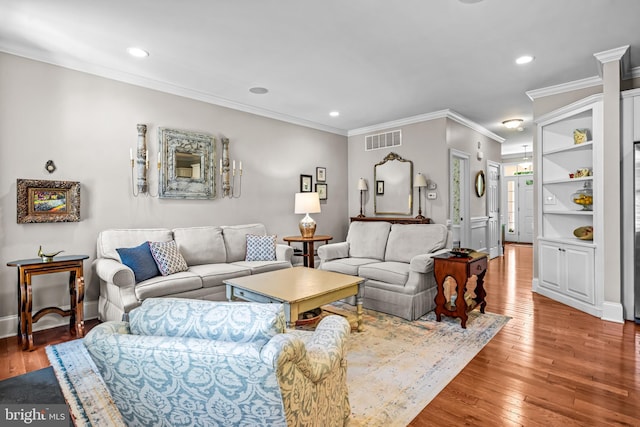 1165 Fulling Mill Ln, Haddon Heights, NJ 08035 - living room with hardwood / wood-style flooring, ornamental molding, and recessed lighting
