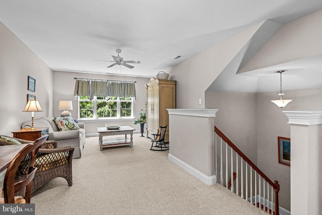 1165 Fulling Mill Ln, Haddon Heights, NJ 08035 - living room featuring light colored carpet and ceiling fan