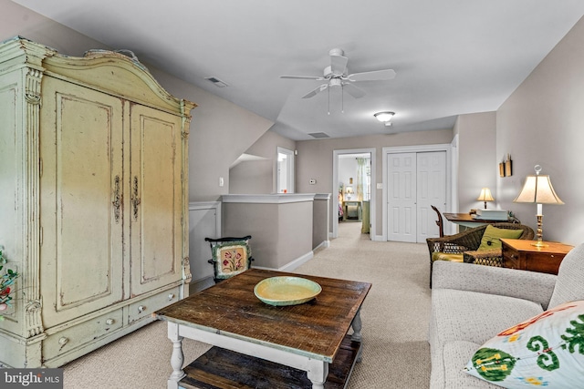 1165 Fulling Mill Ln, Haddon Heights, NJ 08035 - living room featuring light carpet and a ceiling fan