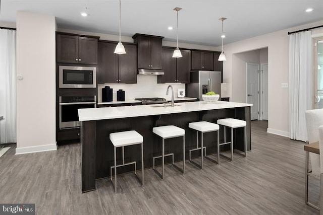 5412 Billenca Ln Unit B, Upper Marlboro, MD 20772 - kitchen featuring stainless steel appliances, a sink, under cabinet range hood, baseboards, and light wood-style flooring