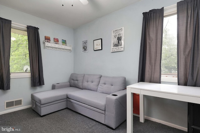 101 Chelsea Ave, Pine Beach, NJ 08741 - living area featuring carpet, plenty of natural light, and a ceiling fan