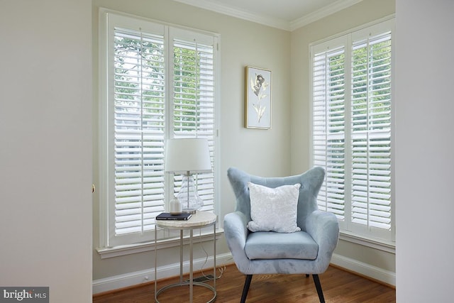 5403 Center St, Chevy Chase, MD 20815 - sitting room featuring wood finished floors, baseboards, and ornamental molding