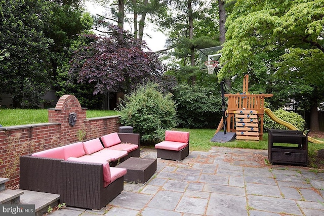 5403 Center St, Chevy Chase, MD 20815 - view of patio featuring an outdoor living space and a playground