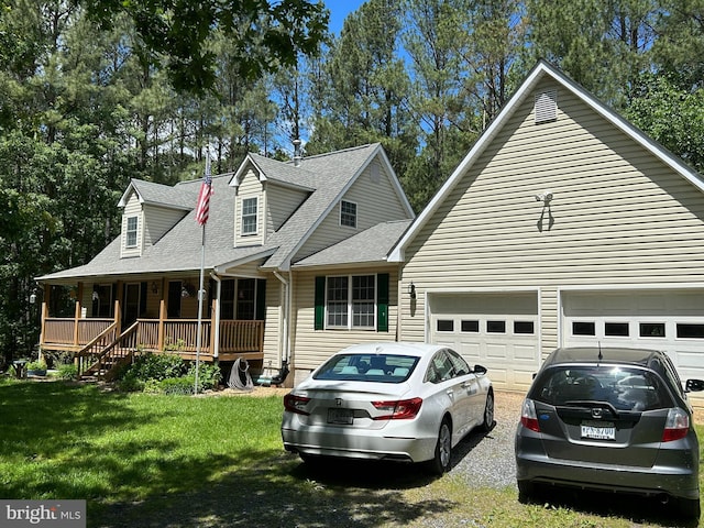 76 Red Burke Ct, Front Royal, VA 22630 - view of front facade featuring a porch, a shingled roof, a front yard, and a garage