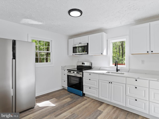 153 Bear Track Rd, Augusta, WV 26704 - kitchen featuring appliances with stainless steel finishes, a sink, a textured ceiling, healthy amount of natural light, and light wood-type flooring
