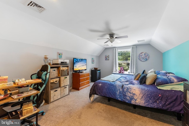 25 N 12th St, Del Haven, NJ 08251 - bedroom with light carpet, vaulted ceiling, and a ceiling fan