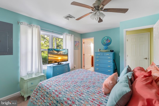 25 N 12th St, Del Haven, NJ 08251 - bedroom featuring electric panel, carpet floors, baseboards, and ceiling fan