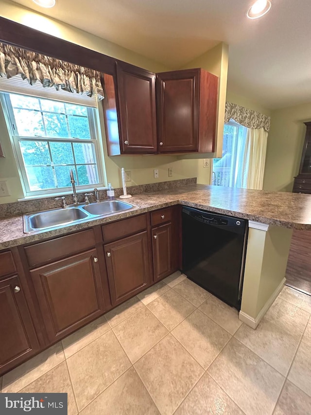 413 Park View Dr, Harrisburg, PA 17110 - kitchen with dishwasher, a sink, dark brown cabinets, recessed lighting, and dark countertops