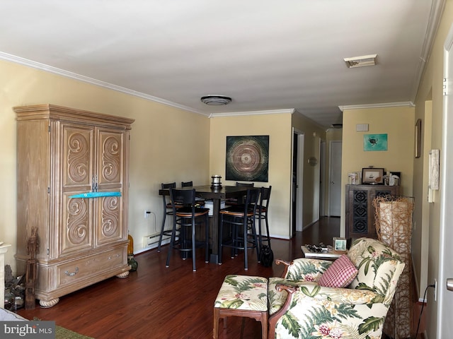 43 Magnolia Rd, Manahawkin, NJ 08050 - living room featuring wood finished floors, ornamental molding, baseboard heating, and baseboards