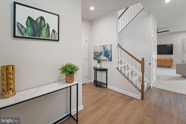 138 Merseyside Dr, Woolwich Twp, NJ 08085 - entryway with stairs, light wood-style floors, recessed lighting, and baseboards
