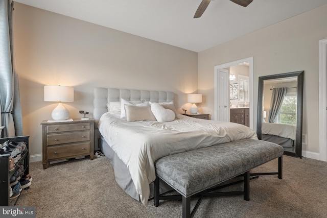 500 Prince George Dr, Lancaster, PA 17601 - carpeted bedroom featuring baseboards, connected bathroom, and ceiling fan