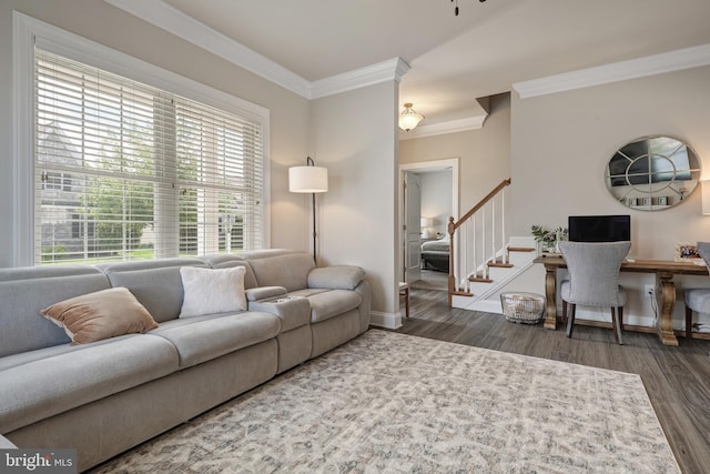 500 Prince George Dr, Lancaster, PA 17601 - living area with ornamental molding, wood finished floors, stairs, and baseboards