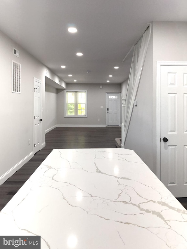1736 E 30th St, Baltimore, MD 21218 - foyer entrance with recessed lighting, dark wood-type flooring, and stairs
