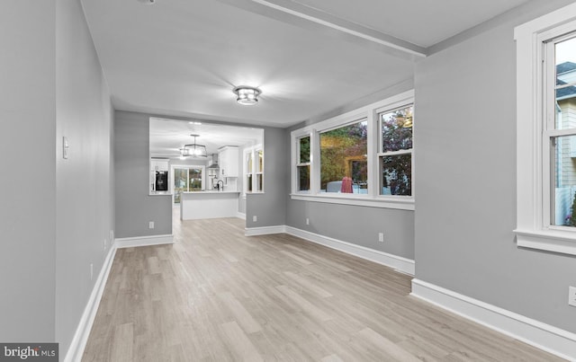 3258 N 48th St, Pennsauken, NJ 08109 - unfurnished living room with light wood-type flooring, baseboards, and a sink