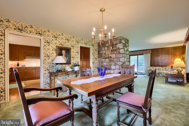 1545 Farr Rd, Wyomissing, PA 19610 - dining area featuring wallpapered walls, a chandelier, and light colored carpet