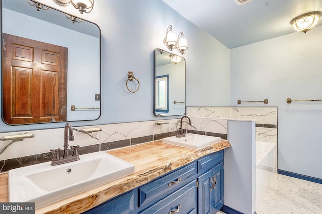 7423 Round Hill Rd, Frederick, MD 21702 - bathroom featuring double vanity and a bath
