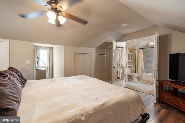 4406 Furley Ave, Baltimore, MD 21206 - bedroom with lofted ceiling, wood finished floors, ceiling fan, ensuite bathroom, and a closet