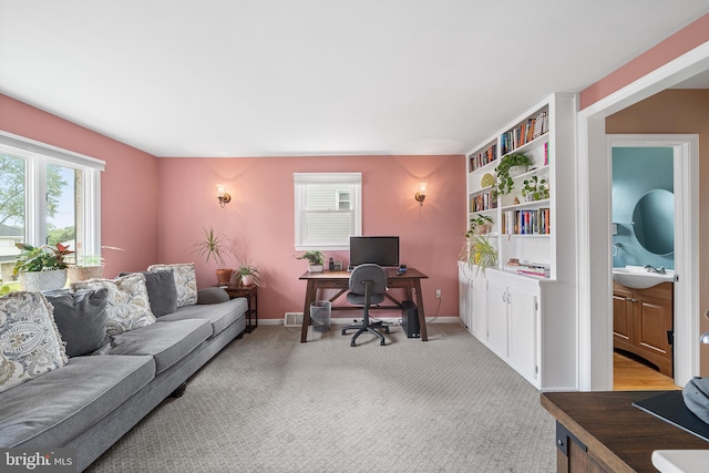 428 Hampshire Dr, Broomall, PA 19008 - office featuring a sink, light carpet, and baseboards