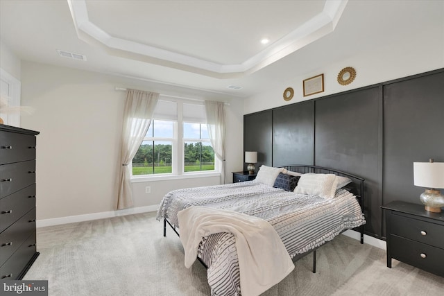 118 Fletcher Cir, Middletown, DE 19709 - bedroom with a tray ceiling, light carpet, and baseboards
